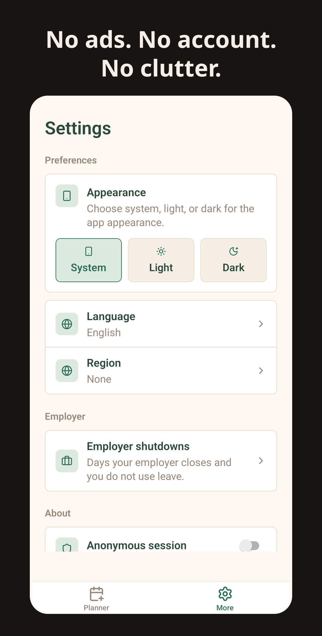 Leave in Belgium app: settings and more