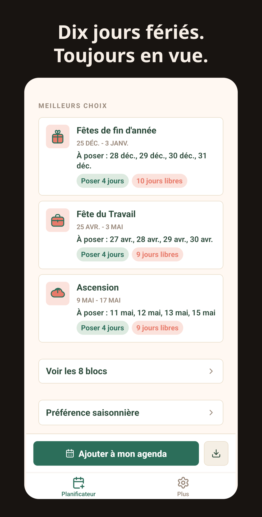 App Congés en Belgique: ponts recommandés