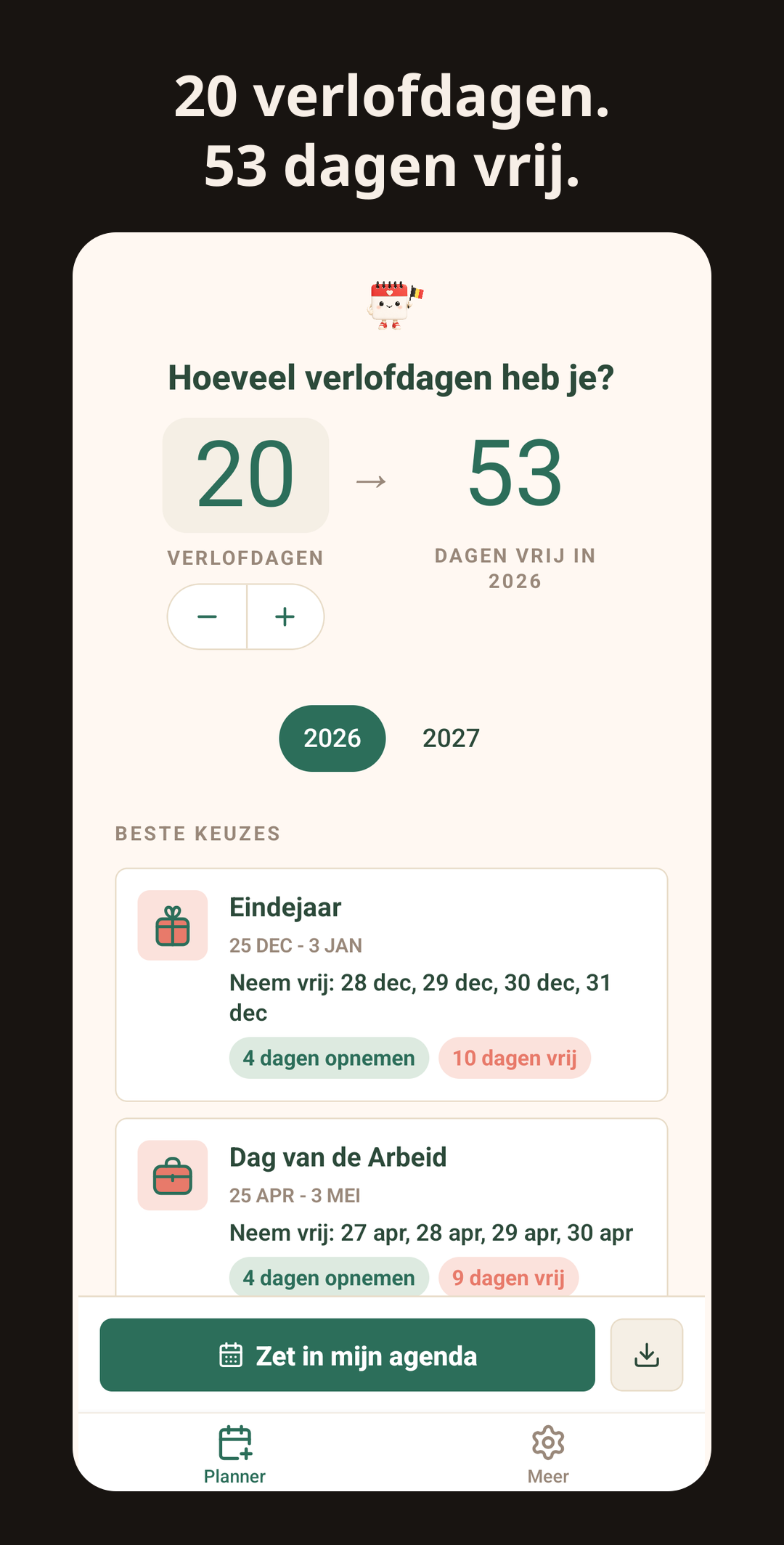 Verlof België-app: planner met feestdagen en brugdagen